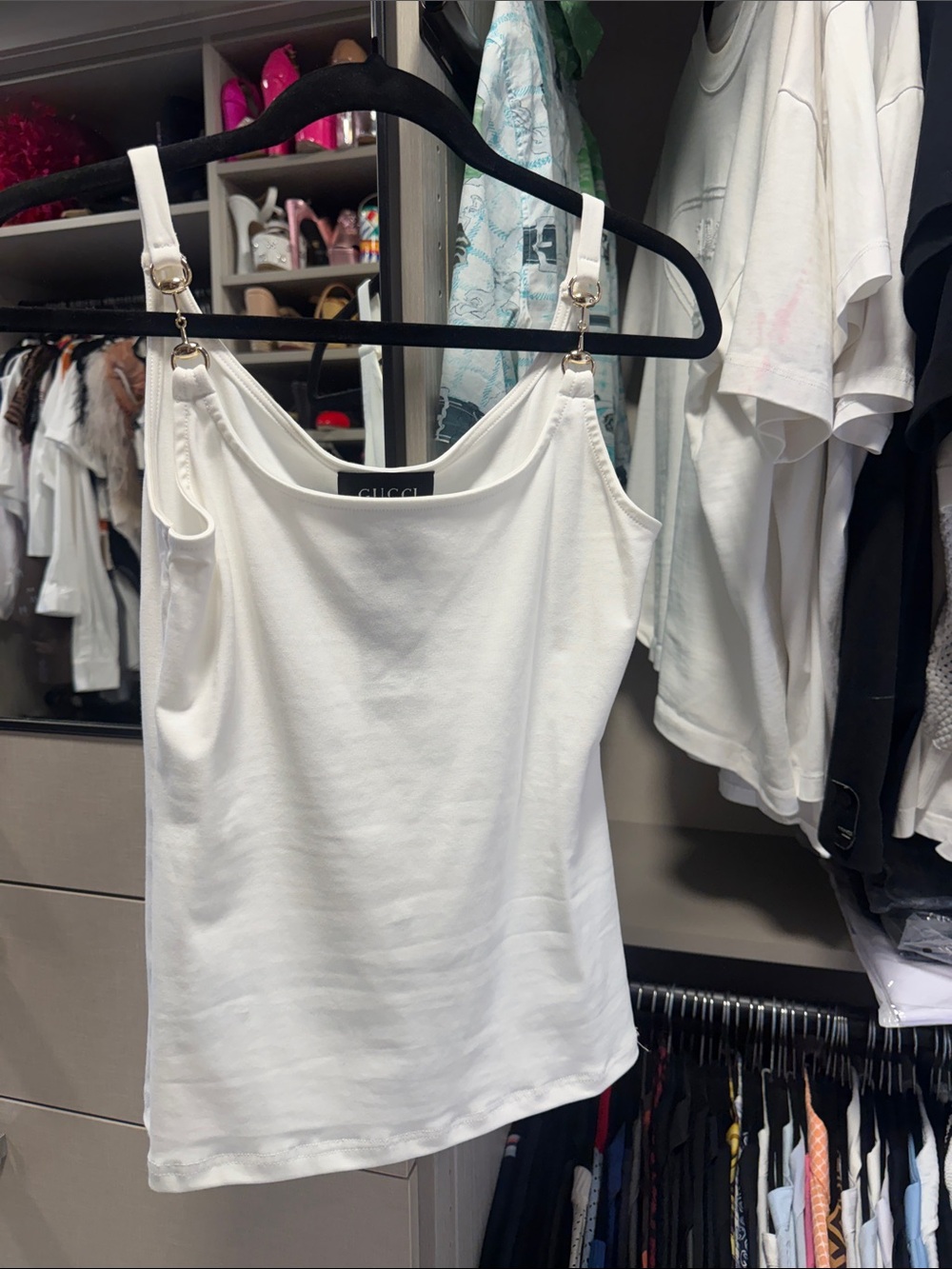 White Silk-Blend Camisole with Adjustable Gold Hardware Straps